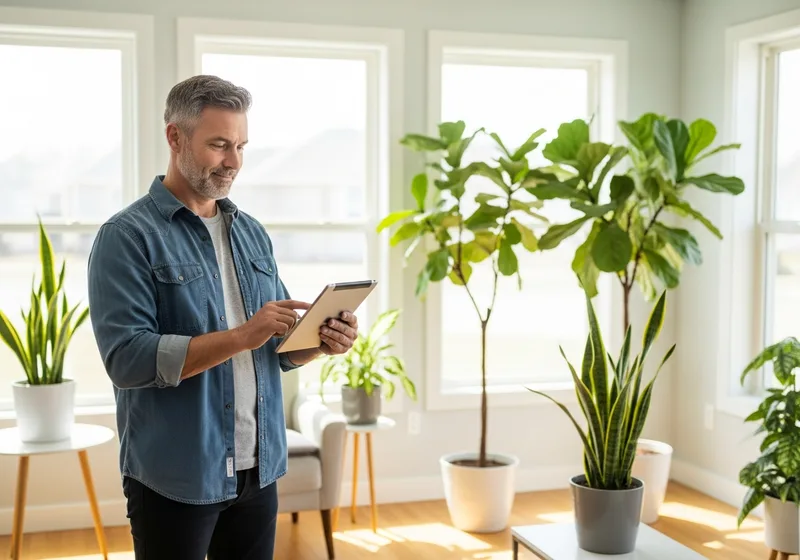Trusted vendor servicing a property with tablet in hand